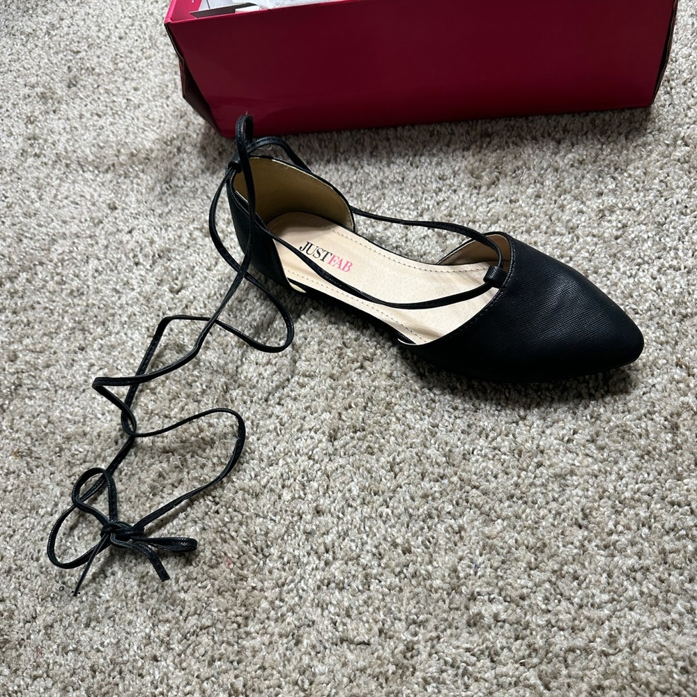 NEW! Black Lace-Up Sandal Flats from JustFab